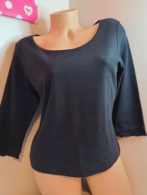 VTG Kathy Ireland Classic Black Everyday Cotton Half Sleeve Top Size M